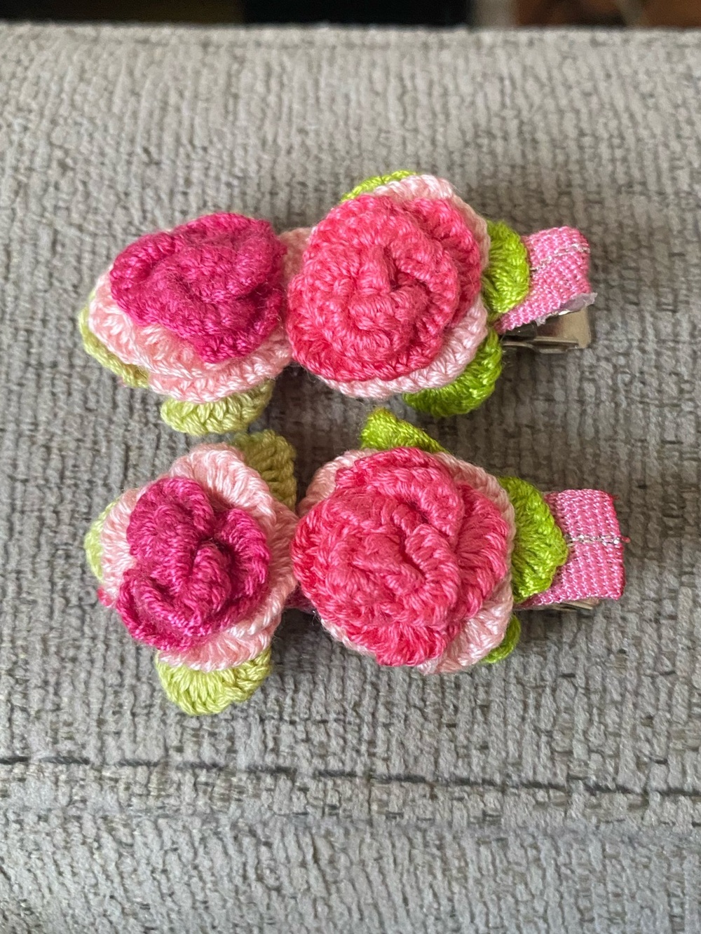 Pink Crochet Flower Hair Clips for Kids